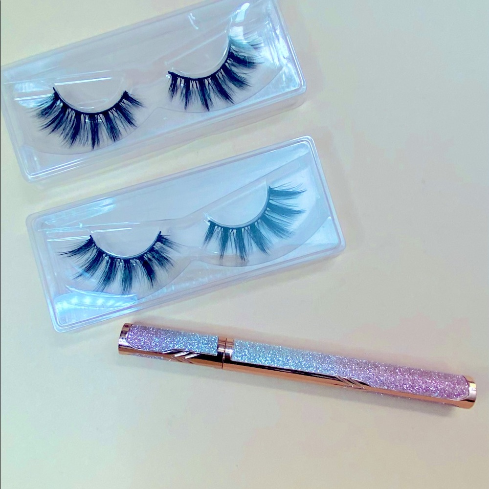 SET: 2 pair of 3D Mink Eyelashes & Magic Self adhesive Eyeliner Pen